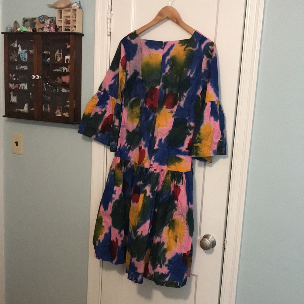 Abstract Floral Midi Dress in Pink, Blue & Green - Picture 8 of 12